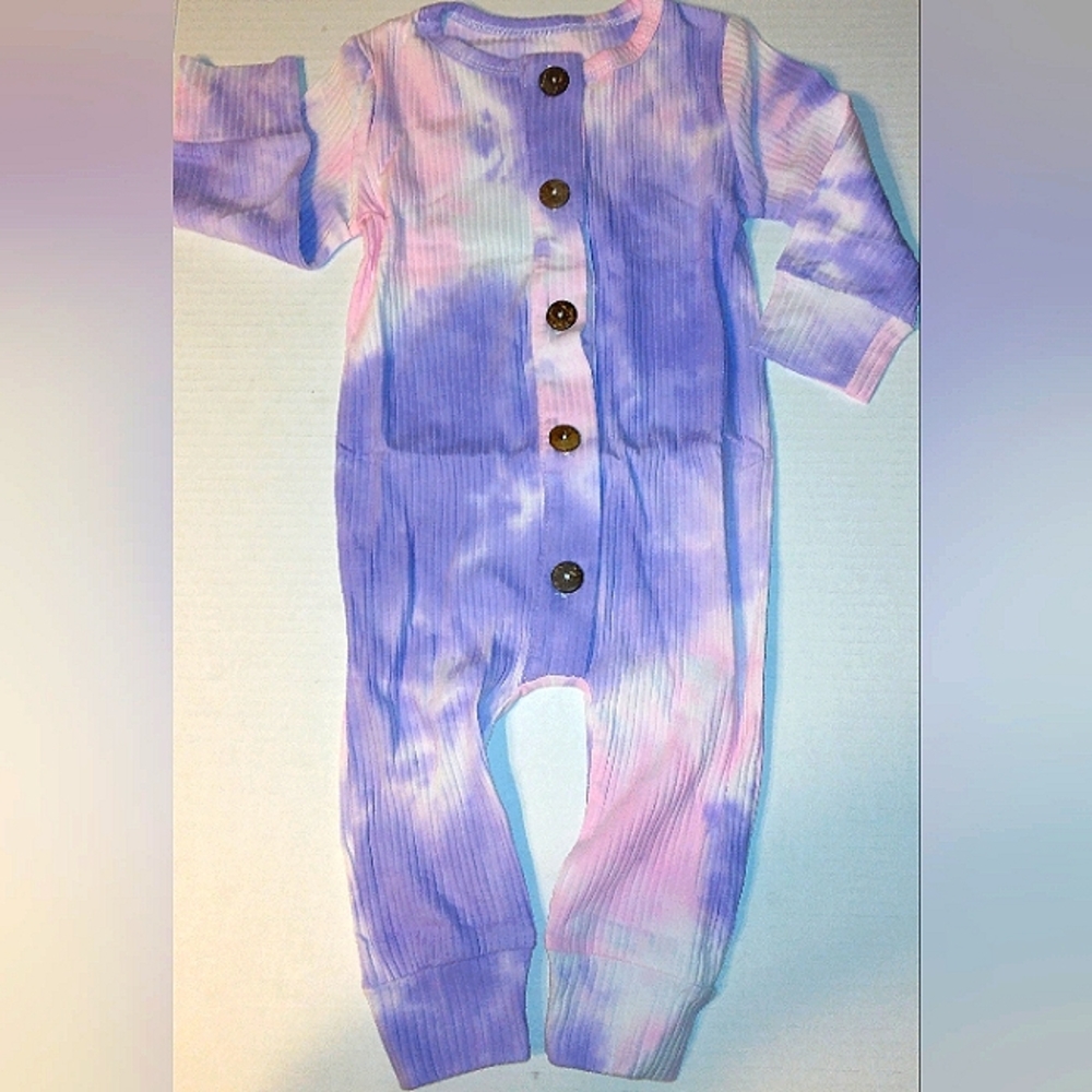 NWT Beautiful Girls Pink/Purple Ribbed Tie-dye Long Sleeve Button Down Romper